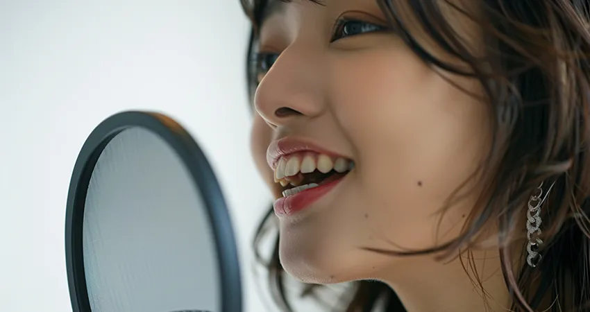 しゃくる女性歌手